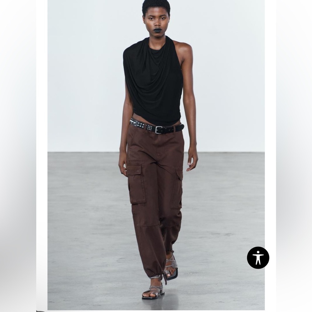 Zara 2pc Set Draped Top & Slim Fit Cargo Pants NWT